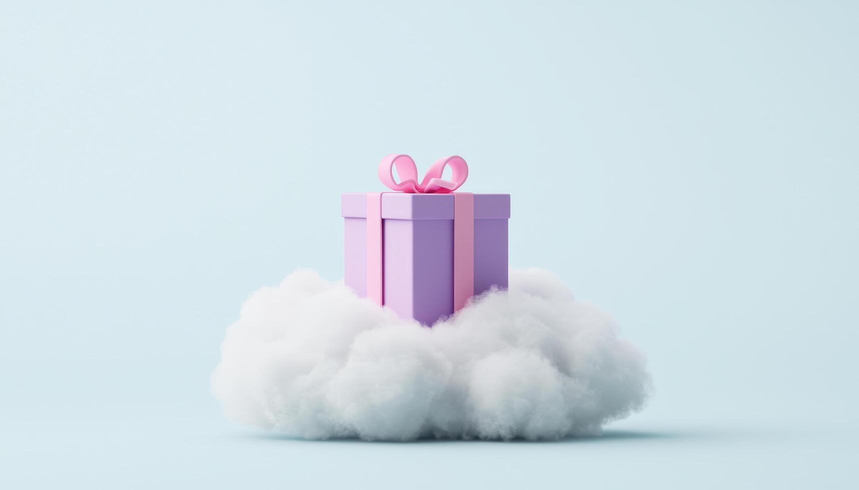 Gift Box Floating on Clouds Serene Landscape Digital Art Soft Background Copyspace photo