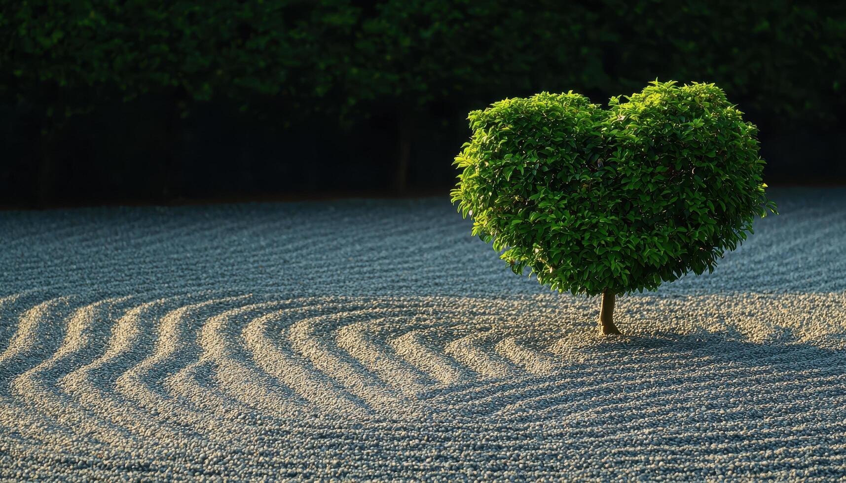Heart-Shaped Tree in a Tranquil Garden Serene Background with Copyspace photo