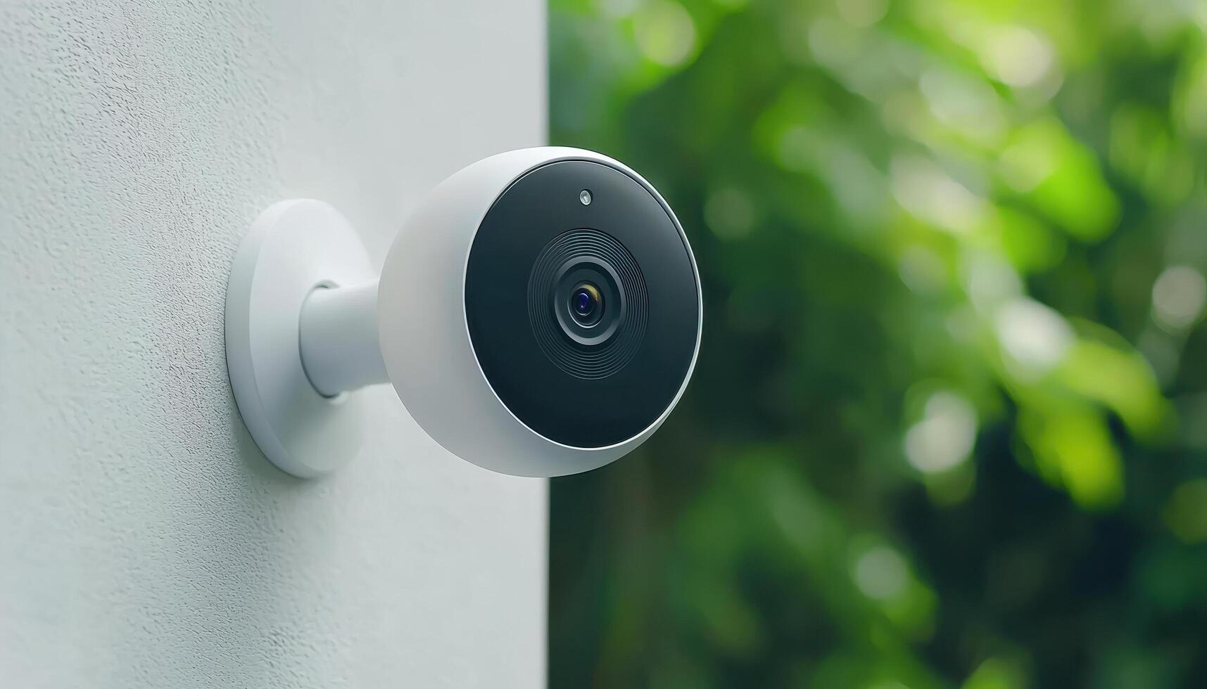 Outdoor IP Camera Closeup Shot Garden Background Nature Copyspace Modern Surveillance photo