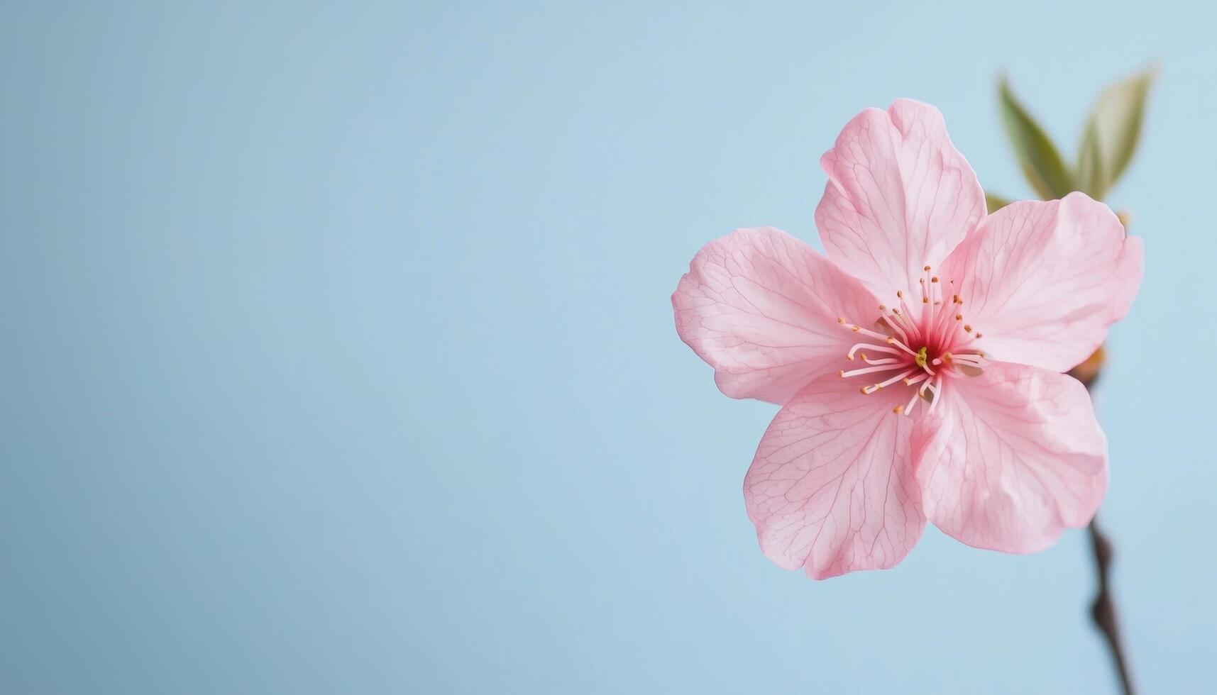Delicate Pink Flower Nature Close-Up Image Soft Blue Background Vibrant Copyspace photo