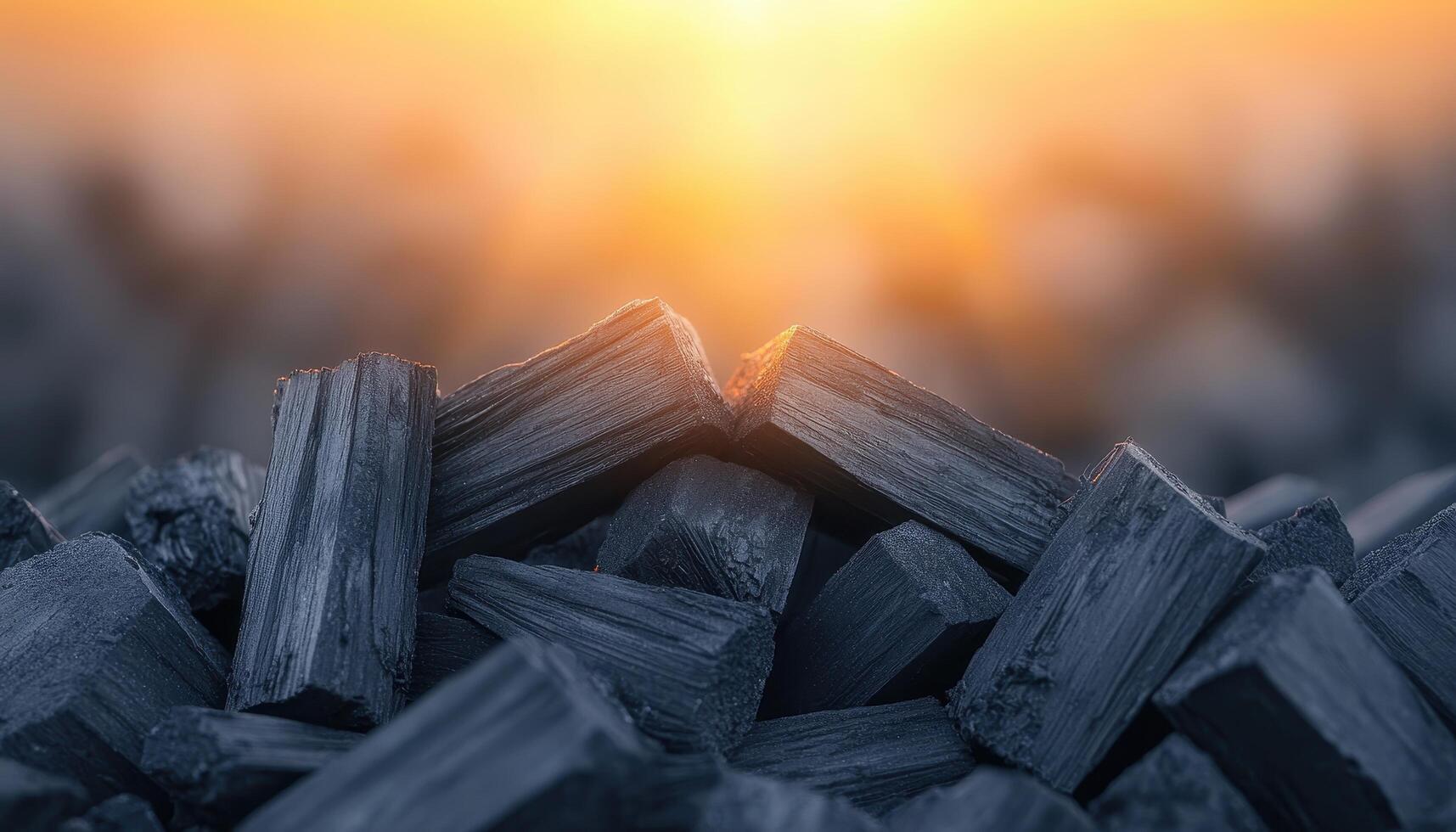 Macro Photograph of Charcoal Stacks in a Scenic Background with Copyspace for Artistic Expression photo