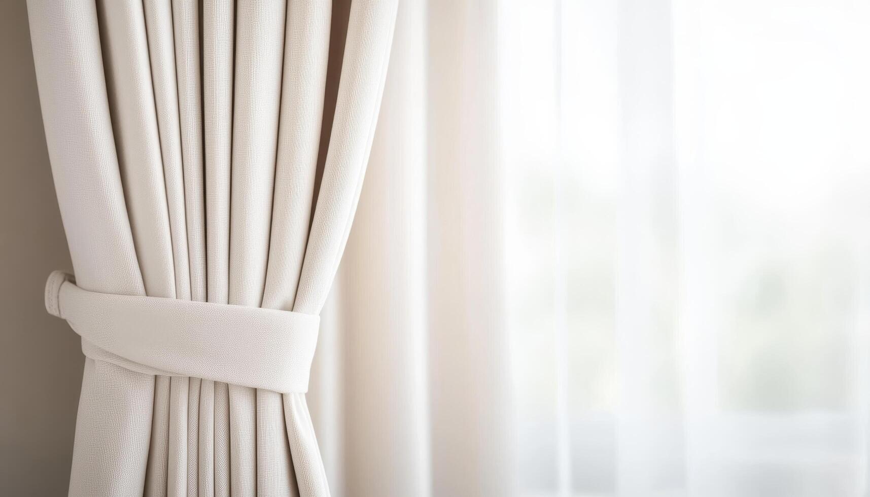 Soft Fabric Curtains Tied Back Elegant Room Close-Up Image Light Background Copyspace Available photo