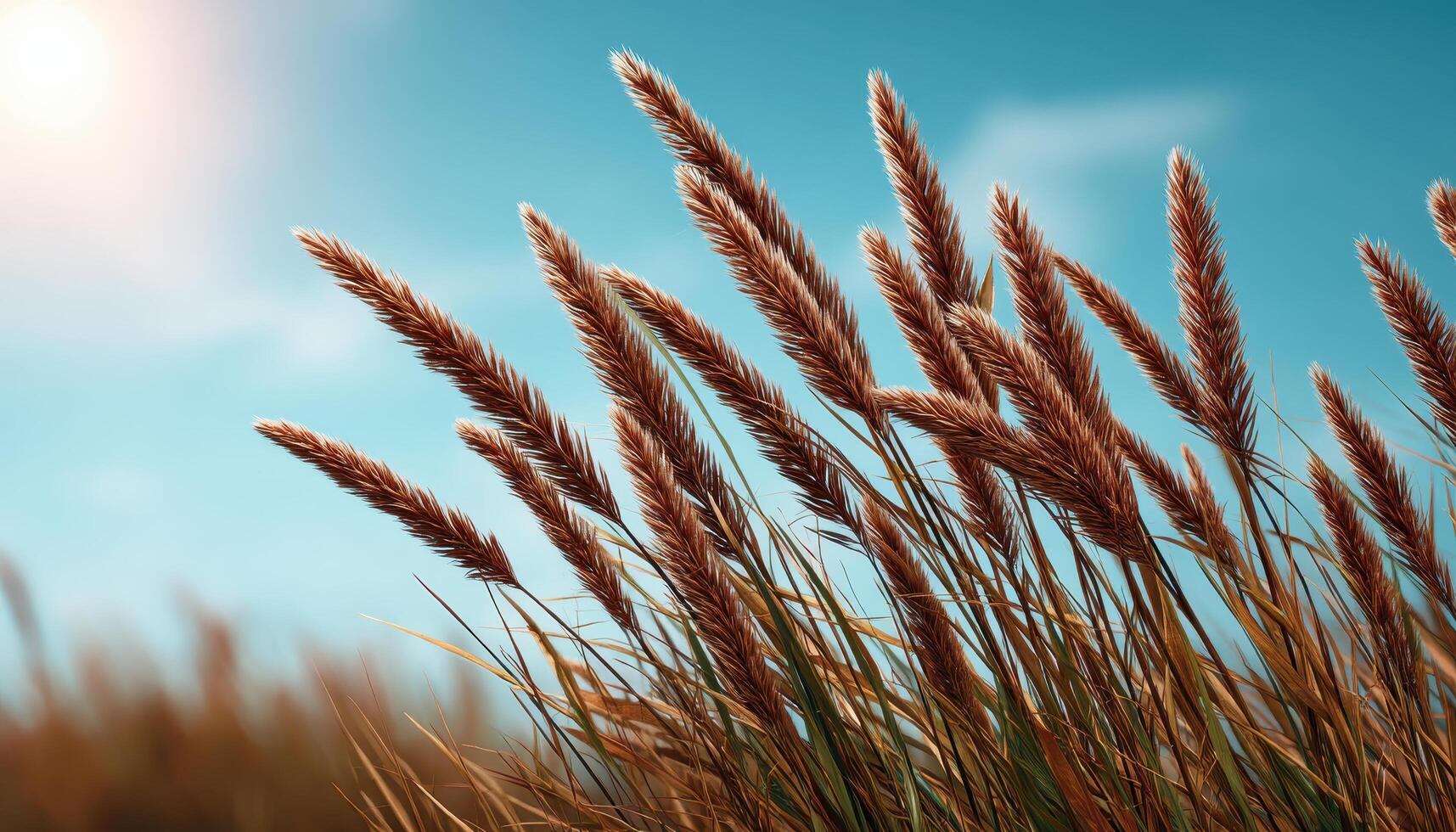 Swaying Grasses in a Sunlit Meadow Nature Scene Tranquil Background with Copyspace photo