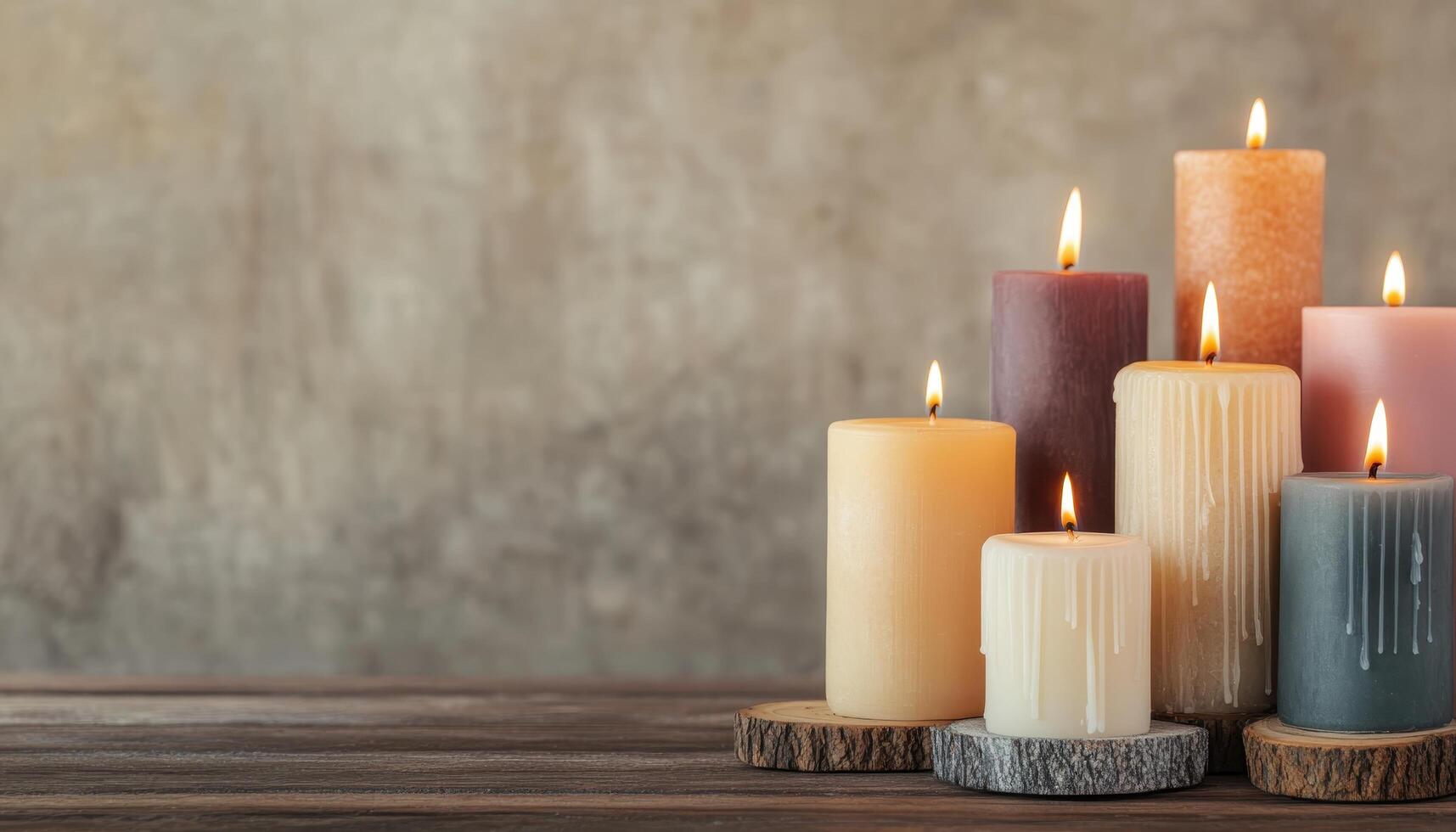 Artistic Still Life of Assorted Candles Neutral Background Copyspace Calm Atmosphere photo