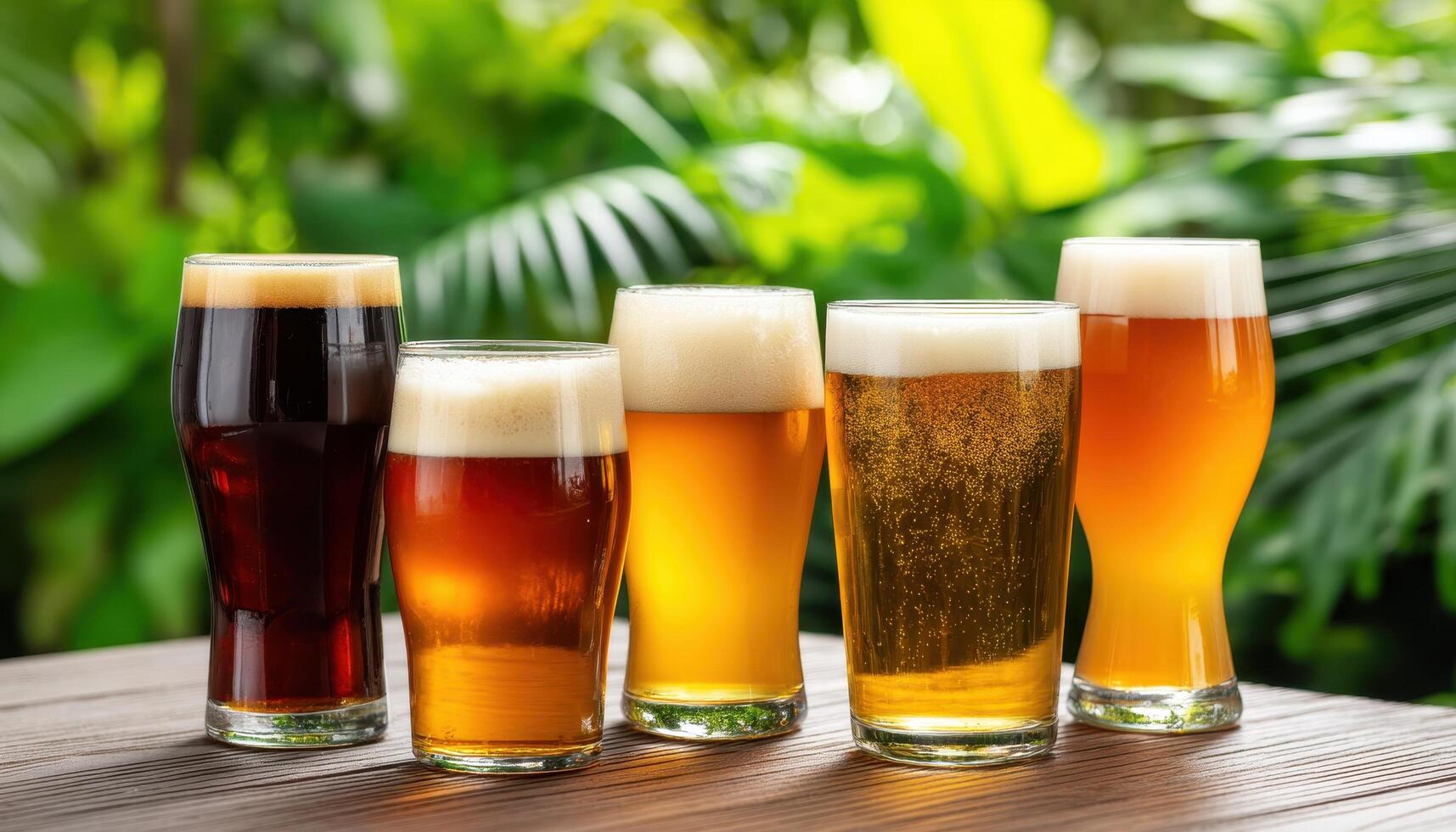 Refreshing Beer Varieties in Natural Background with Copyspace for Creative Content photo