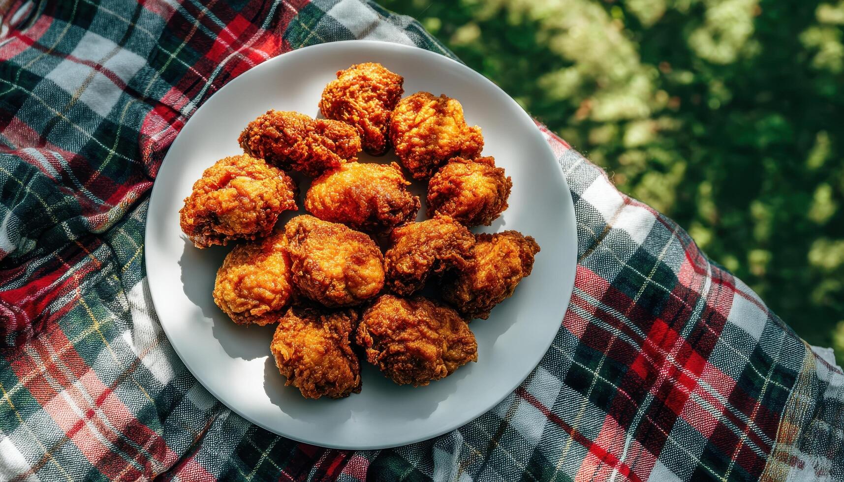 Delicious Fried Chicken Picnic Outdoors Food Photography Natural Background Copyspace photo