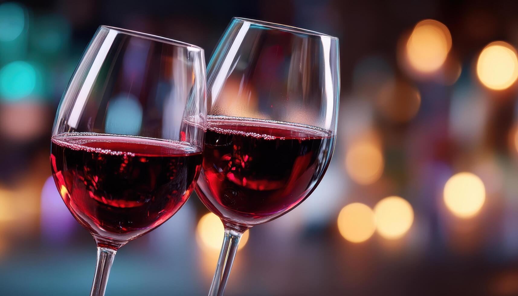 Celebratory Toast with Red Wine Glasses Elegant Bar Background Copyspace for Text photo