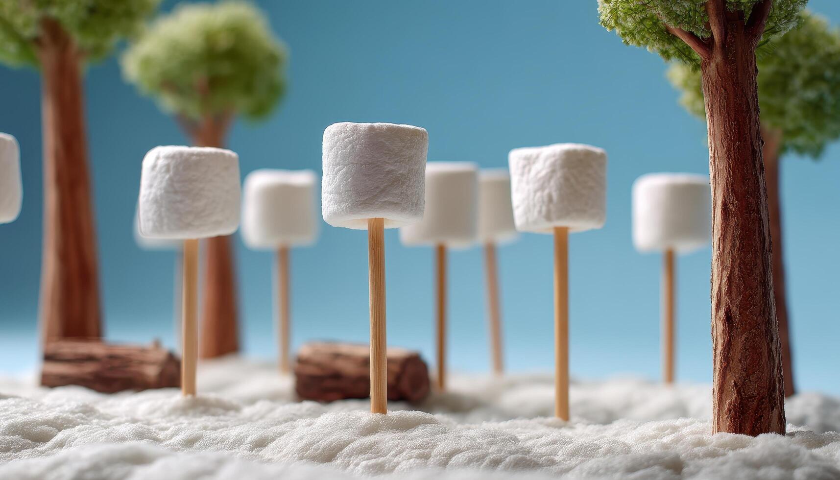 Whimsical Marshmallow Trees in a Dreamy Background with Copyspace for Creative Projects photo