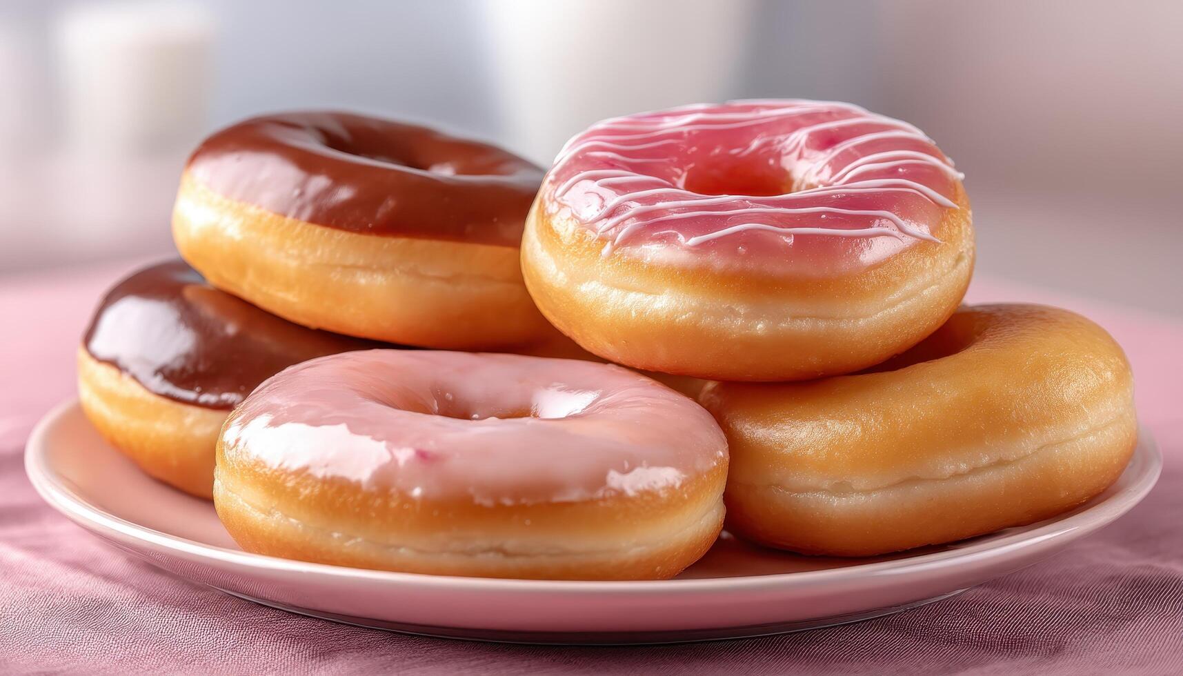 Delicious Assorted Donuts Bakery Food Photography Soft Background Copyspace Available photo