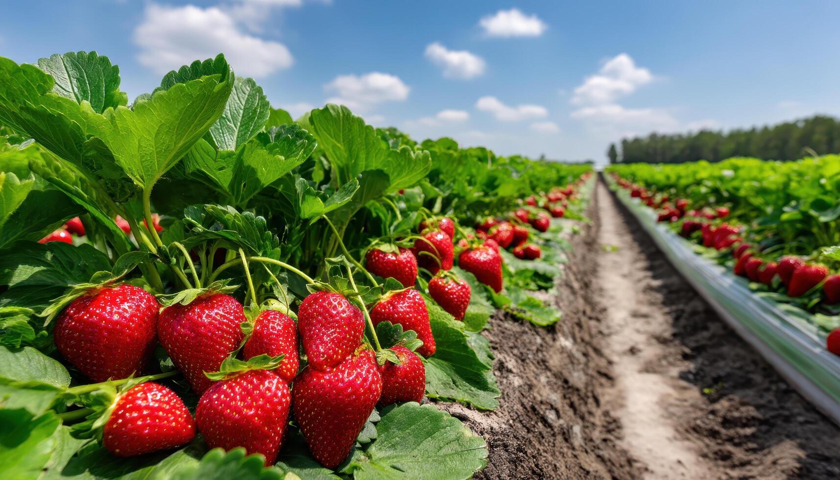 Strawberry Harvesting Event Farm Fields Photo Bright Background Copyspace for Text