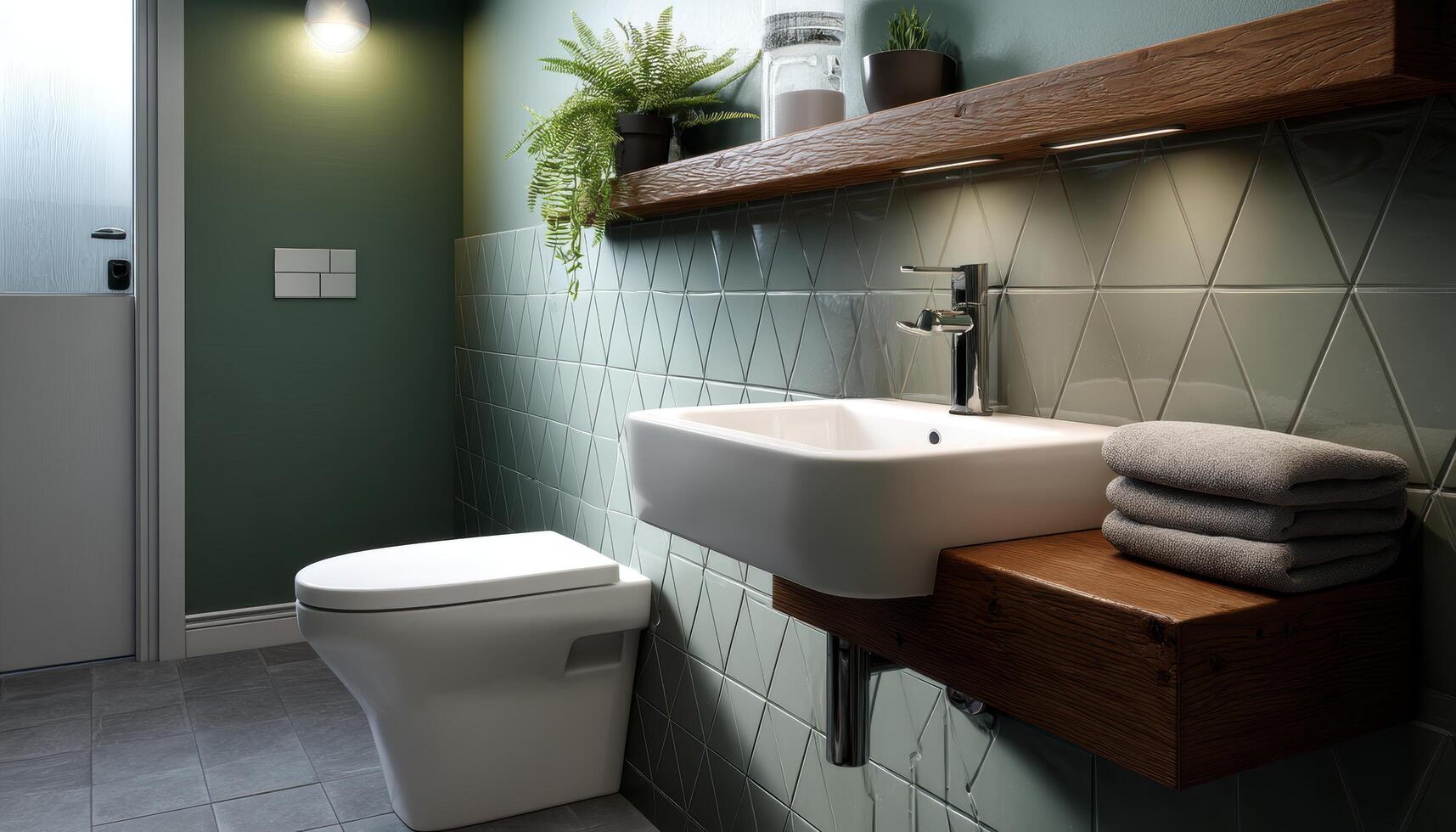 Modern Bathroom Design Home Interior Image with Background and Copyspace Relaxing Environment photo