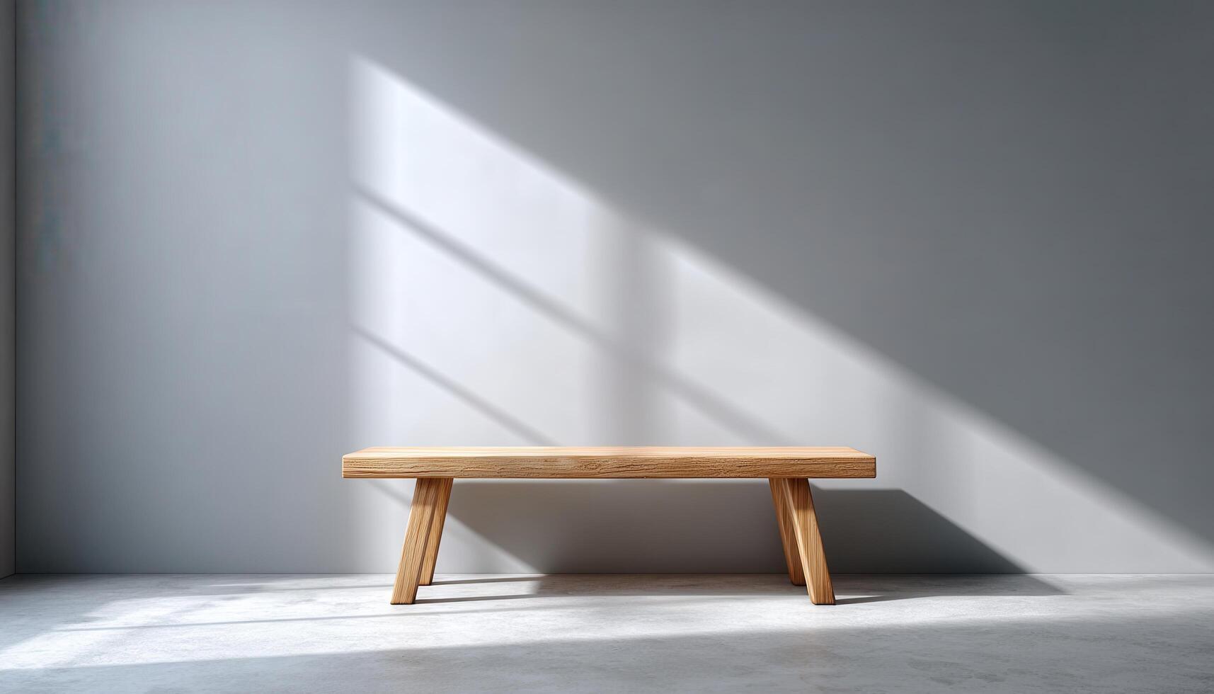 Minimalist Wooden Bench in Simple Background with Copyspace for Modern Interiors photo