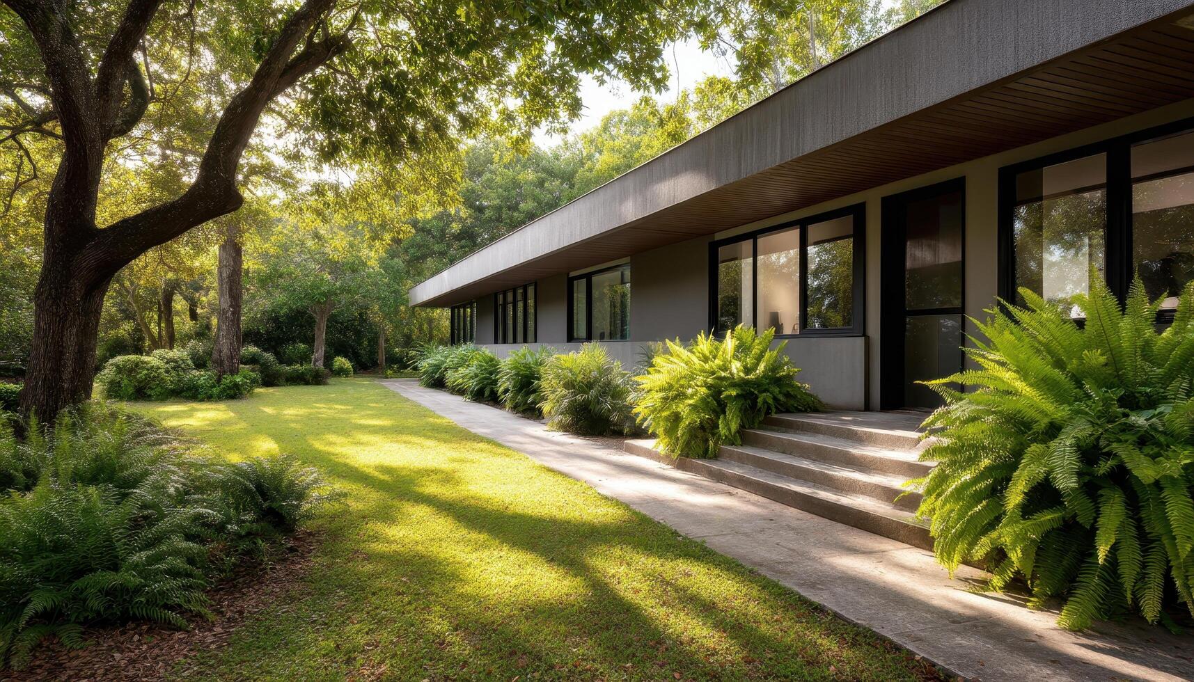 Modern Architecture Home in Nature Beautiful Background with Copyspace Tranquil Environment photo