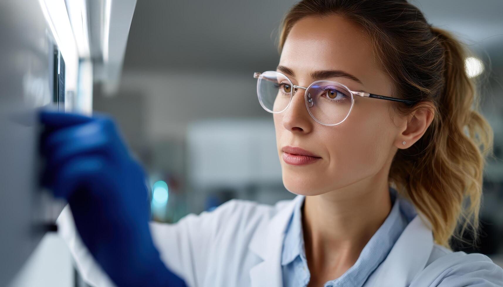 Scientist Analyzing Samples in Laboratory Clear Background Copyspace for Research Insights photo