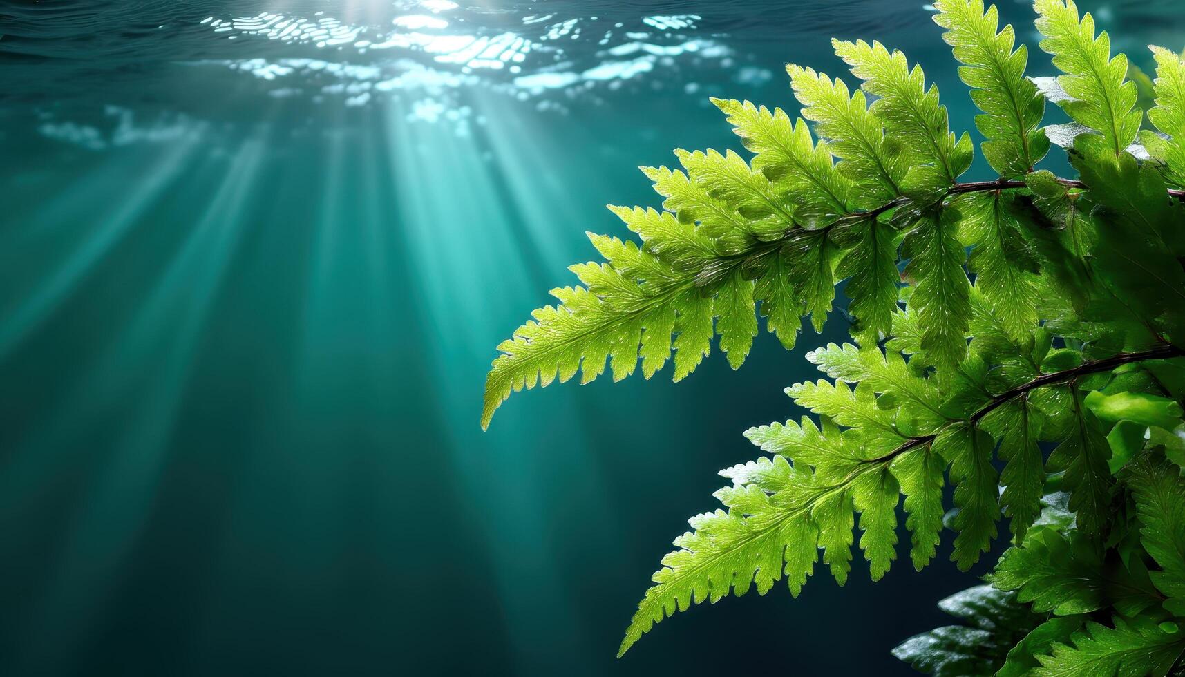 Underwater Ferns Illuminated by Sunlight Ocean Background Nature Copyspace Tranquil Environment photo