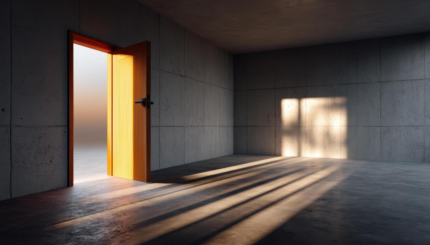 Open Door Modern Room Interior Design Minimalist Background Copyspace Soft Lighting photo