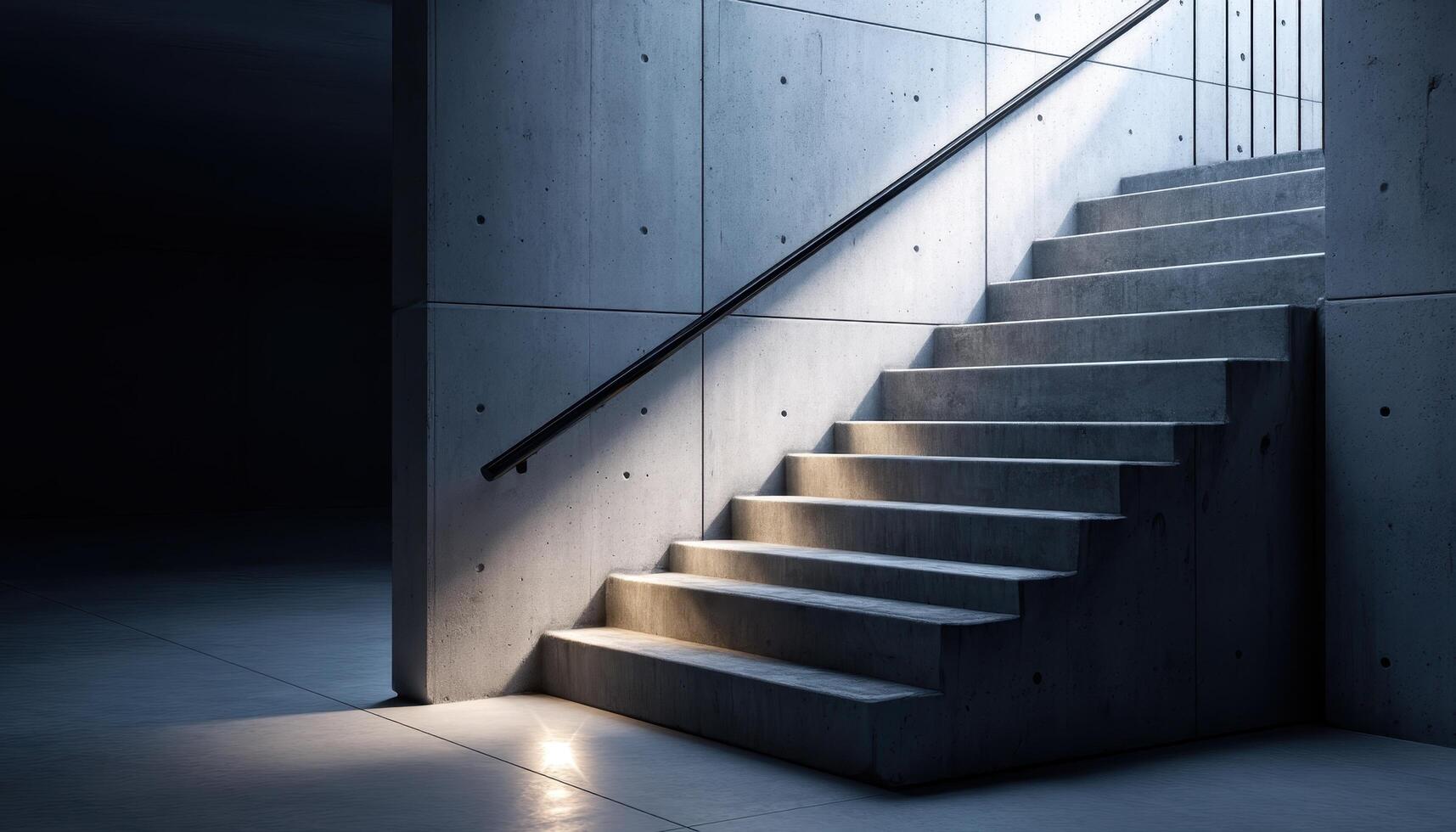 Staircase Design Modern Architecture Concrete Structure Indoor Low Light Background Copyspace photo