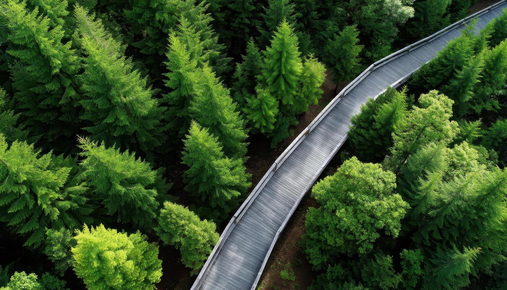Scenic Aerial View of Curved Pathway Through Lush Forest Nature Background Copyspace photo