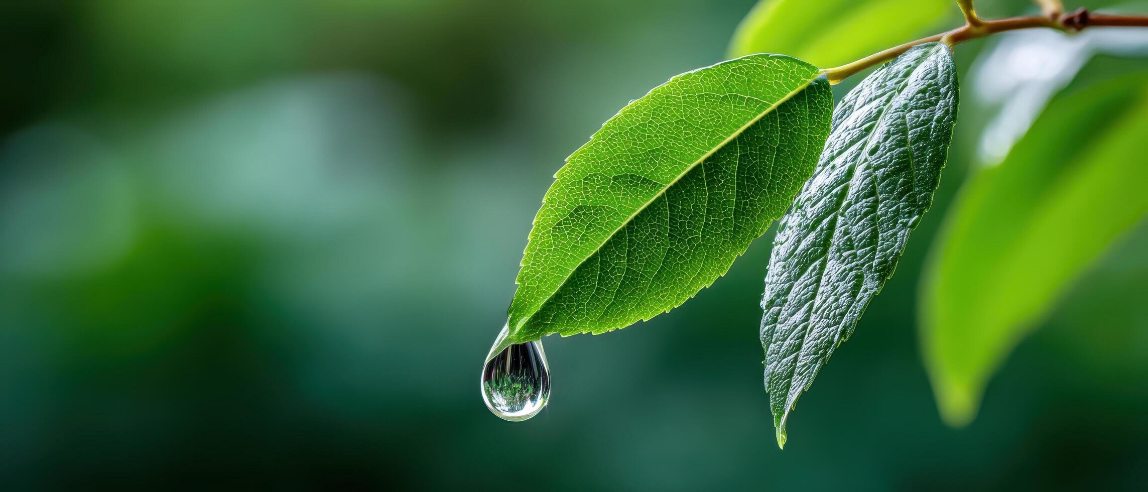 Water Droplet Formation on Leaf Natural Setting Macro Photography Green Background Copyspace photo