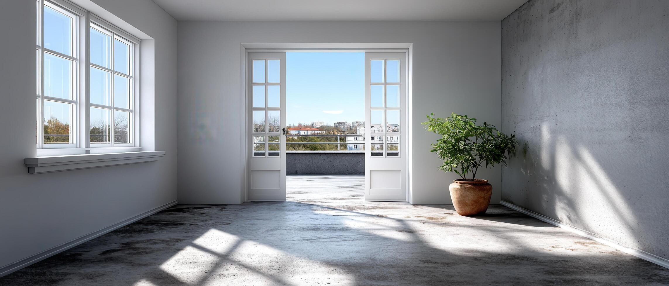 Sunlit Empty Artist Studio with Background and Copyspace in a Minimalist Environment photo