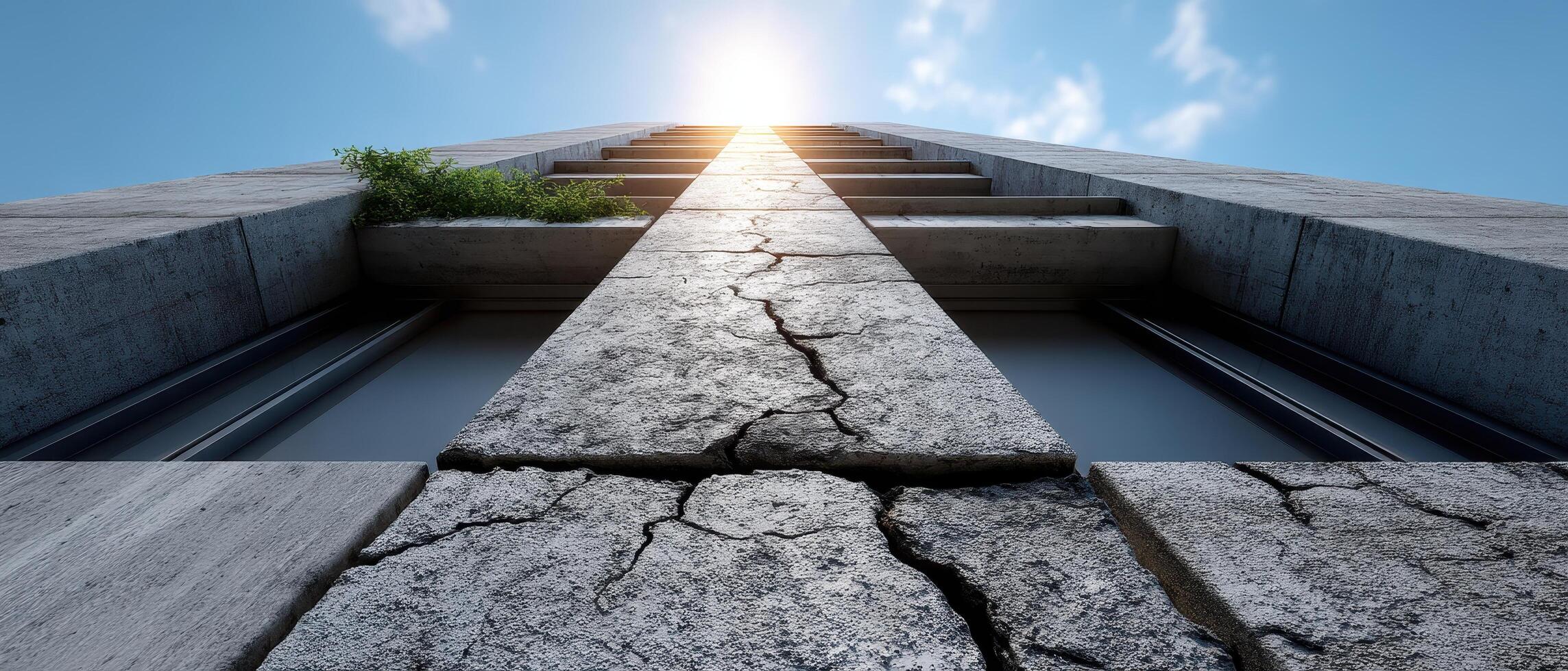 Aged Cracked Facade of Modern Building in Urban Setting with Background Copyspace photo