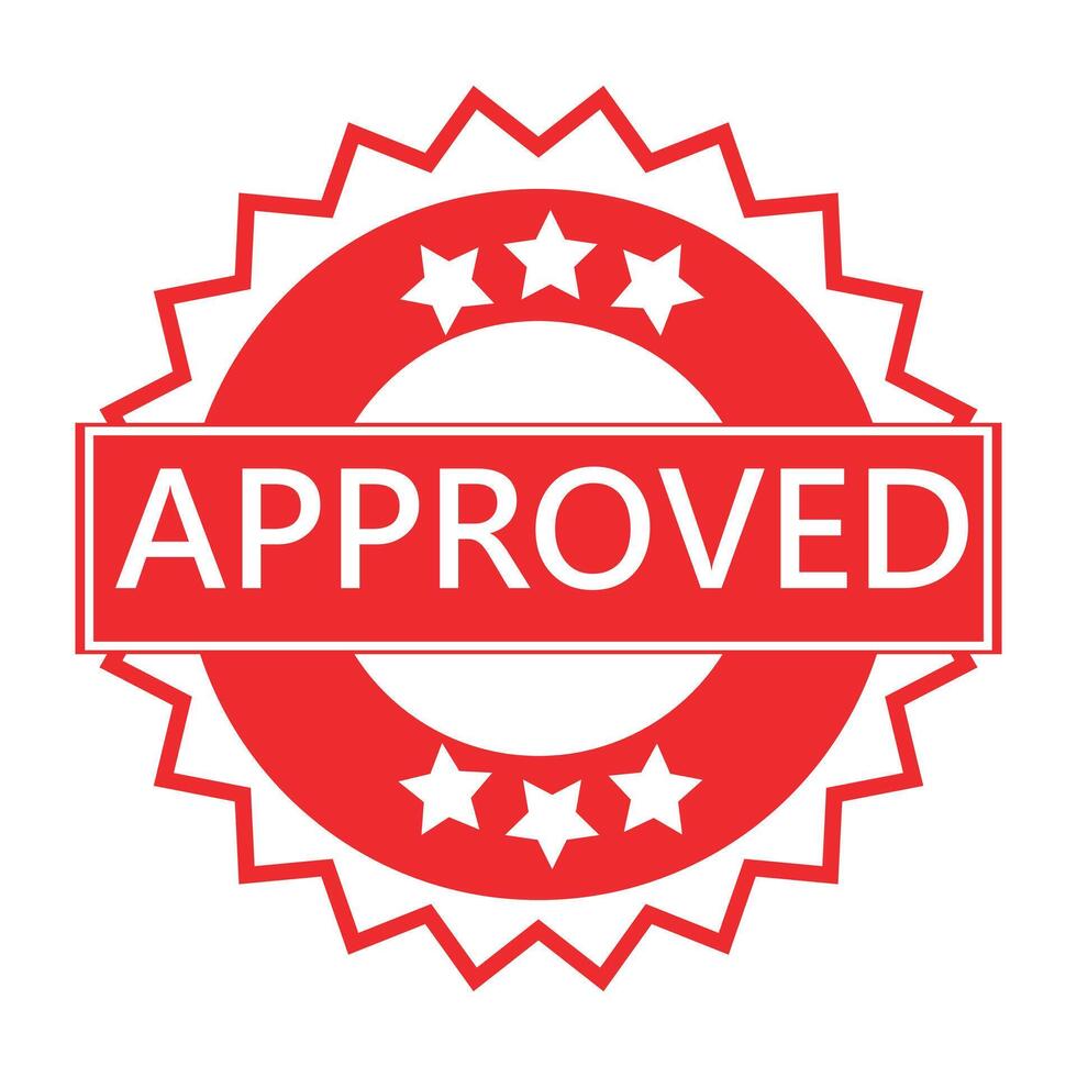 Red Circular Approved Stamp with Jagged Edge and White Stars Isolated on White Background vector