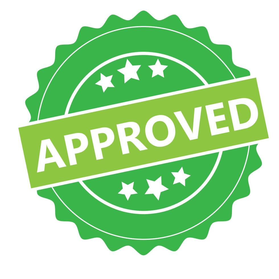 Green Approved Seal Badge Official Stamp with Stars and Jagged Edge vector