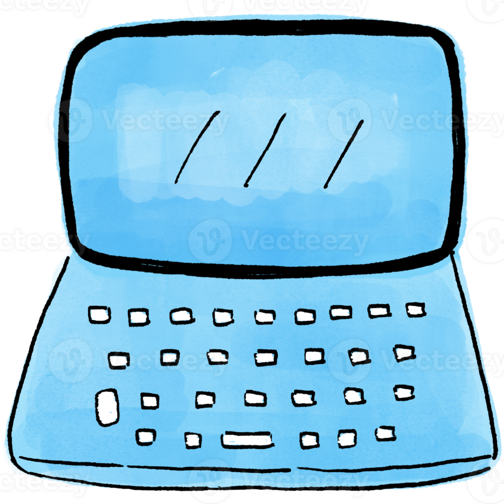 Laptop Watercolor Illustration for School and Study Projects png