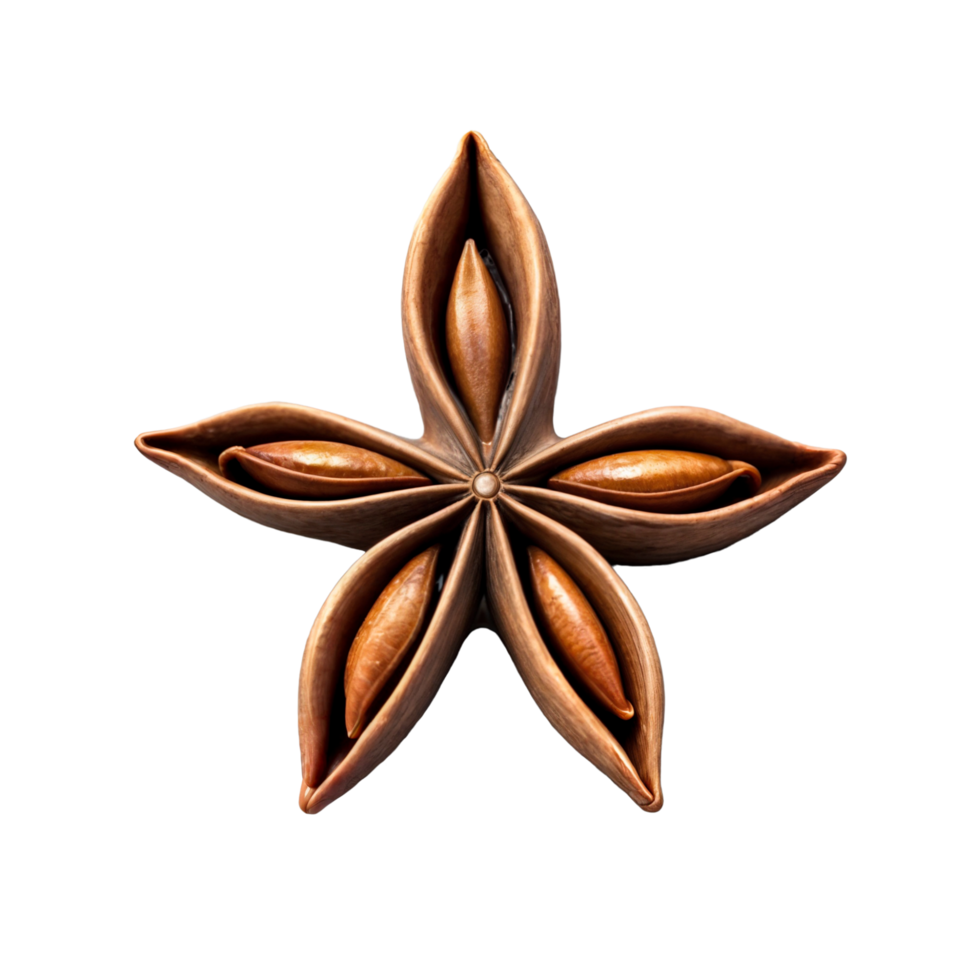 One dried star anise close-up top view of chinese badiane spice or Illicium verum png