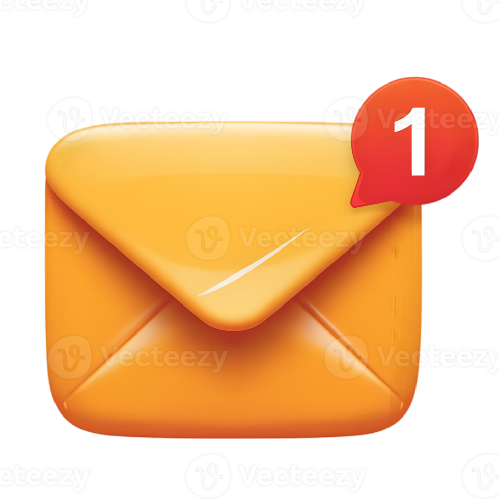 Animated orange email icon with unread message notification. png