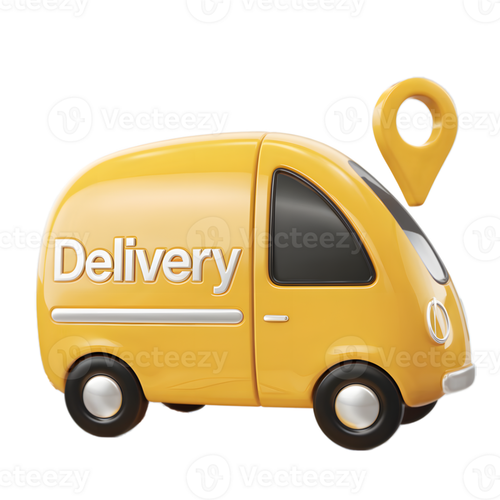 Cartoonish Yellow Delivery Van with Location Pin png