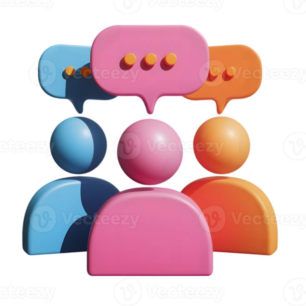 Colorful 3D Group Chat Icons with Speech Bubbles png