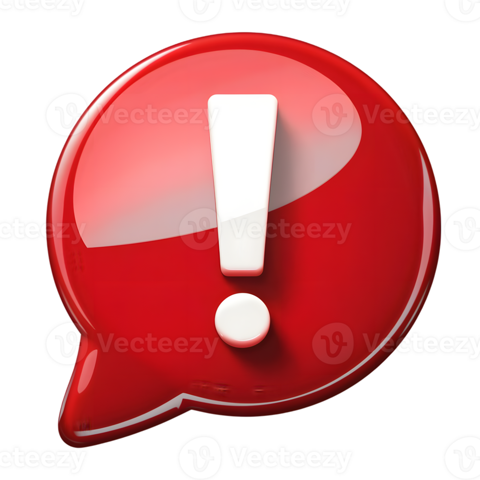 3D Rendered Red Exclamation Point in Speech Bubble png
