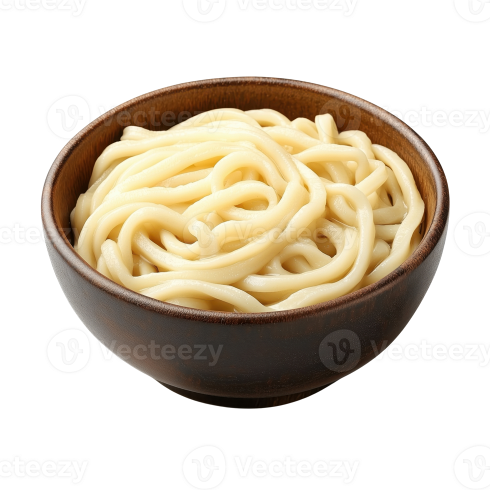 Fresh Cooked Noodles in Wooden Bowl png
