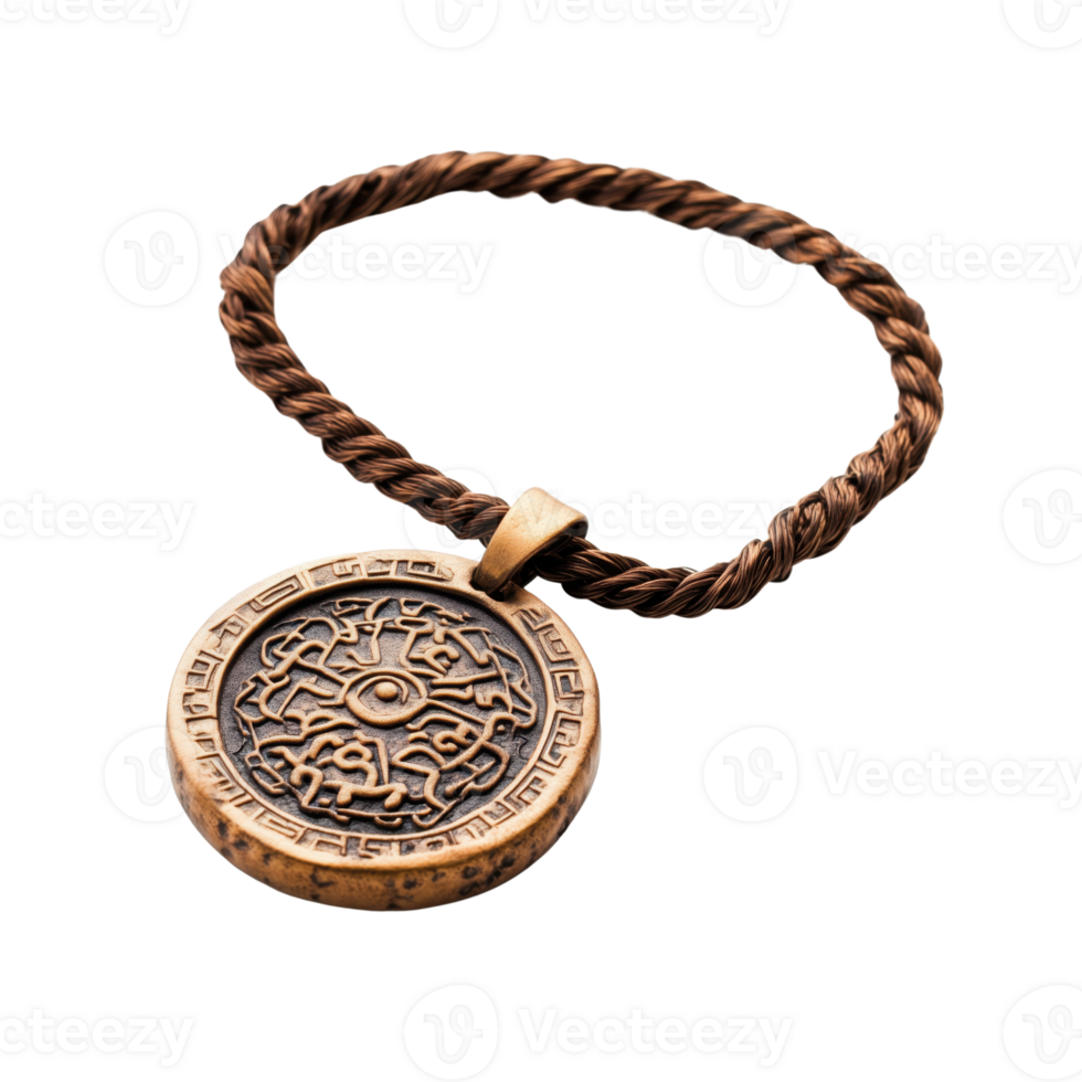 Vintage Bronze Pendant with Intricate Design on Twisted Chain png