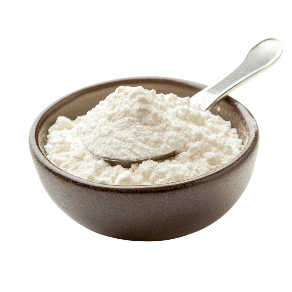 Bowl of Fine White Powder with Spoon png