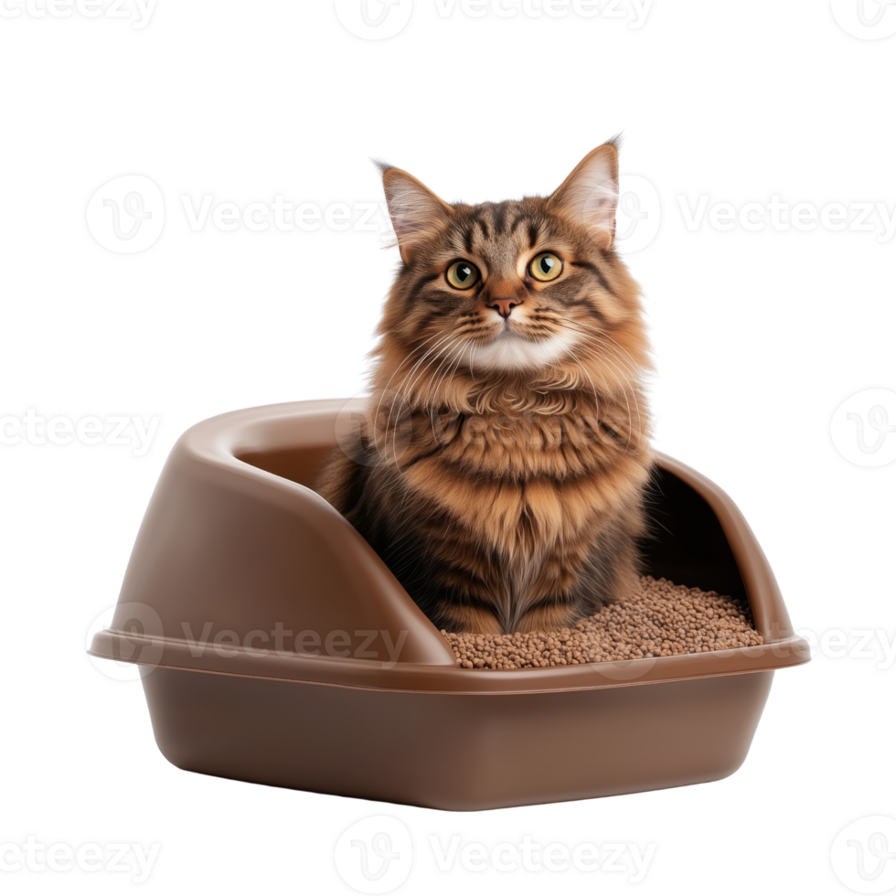 Charming Cat Sitting in a Modern Cat Litter Box png