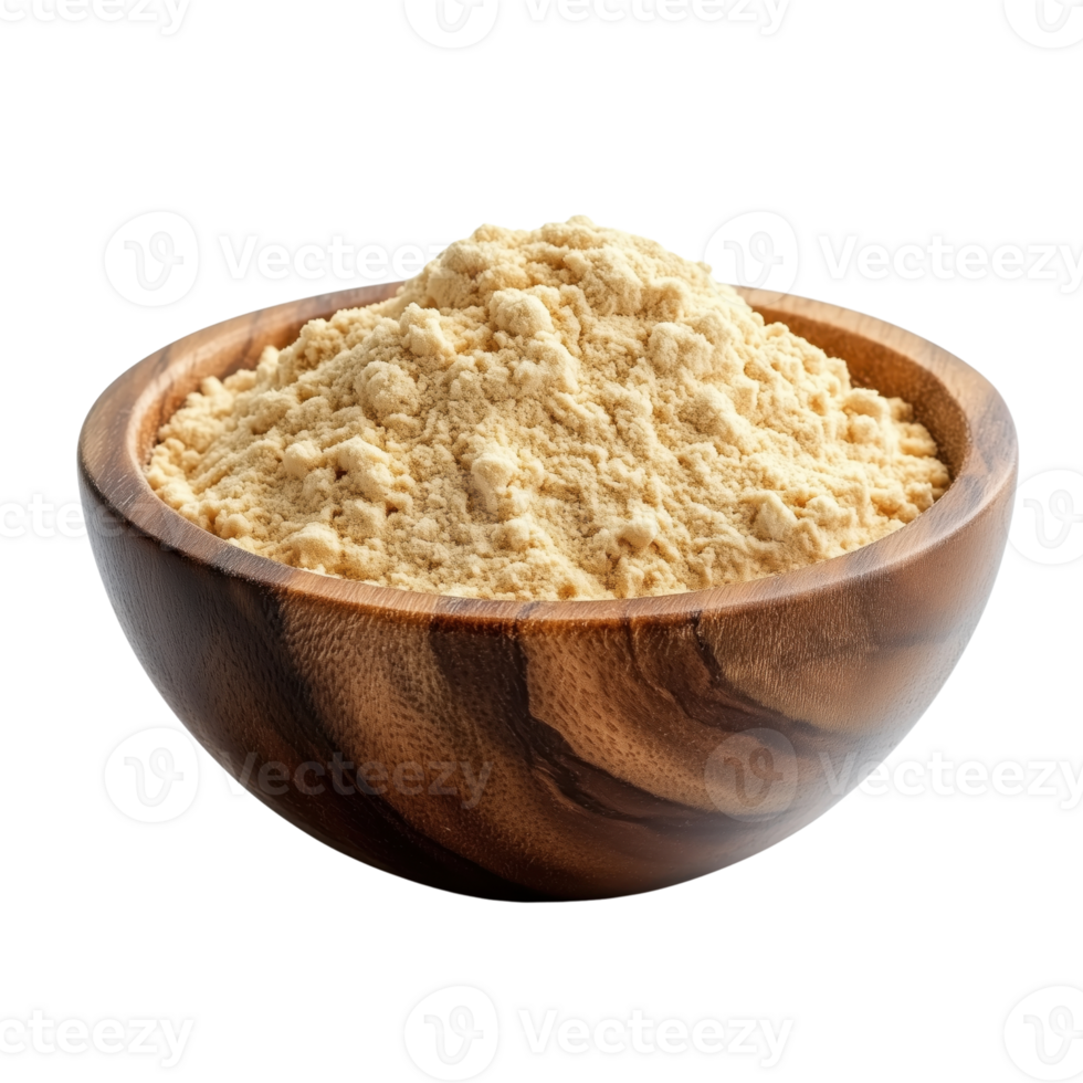 Fine Powdered Substance in Wooden Bowl png