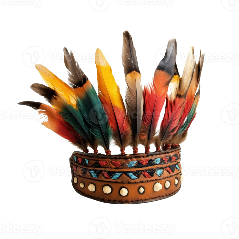 Colorful Feathered Headpiece with Tribal Design png