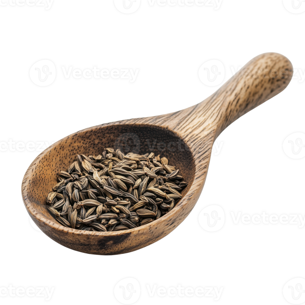 Cumin Seeds in Wooden Spoon for Cooking png