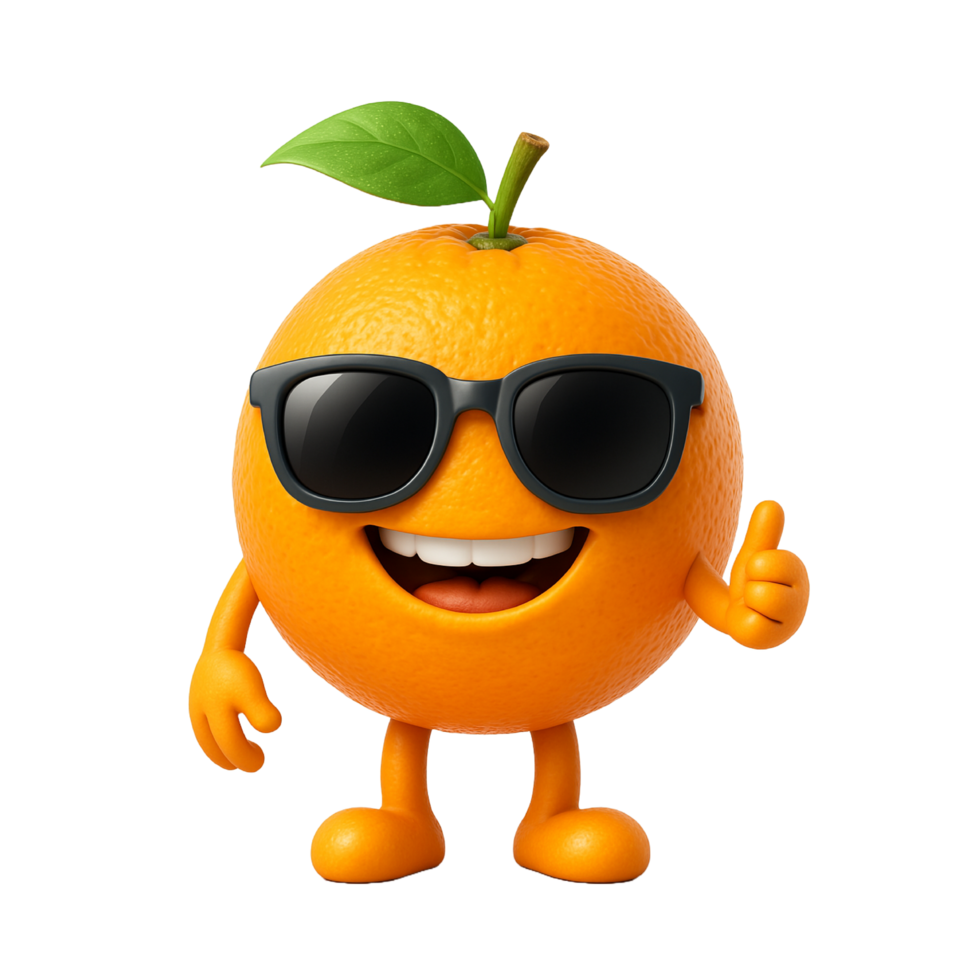 Happy 3d orange fruit smile with sunglasses png