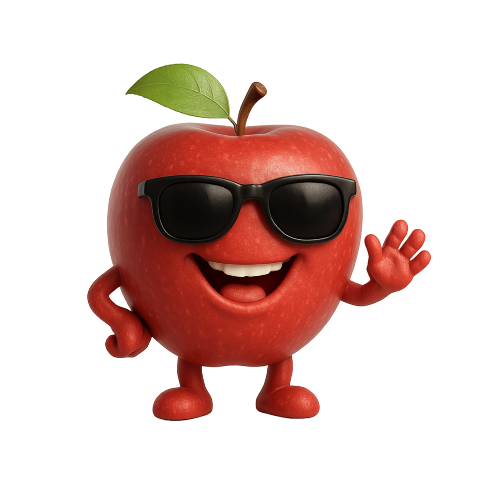 3d happy red apple character png