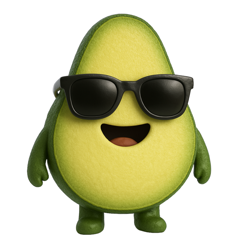 3d render avocado character wearing sunglasses png