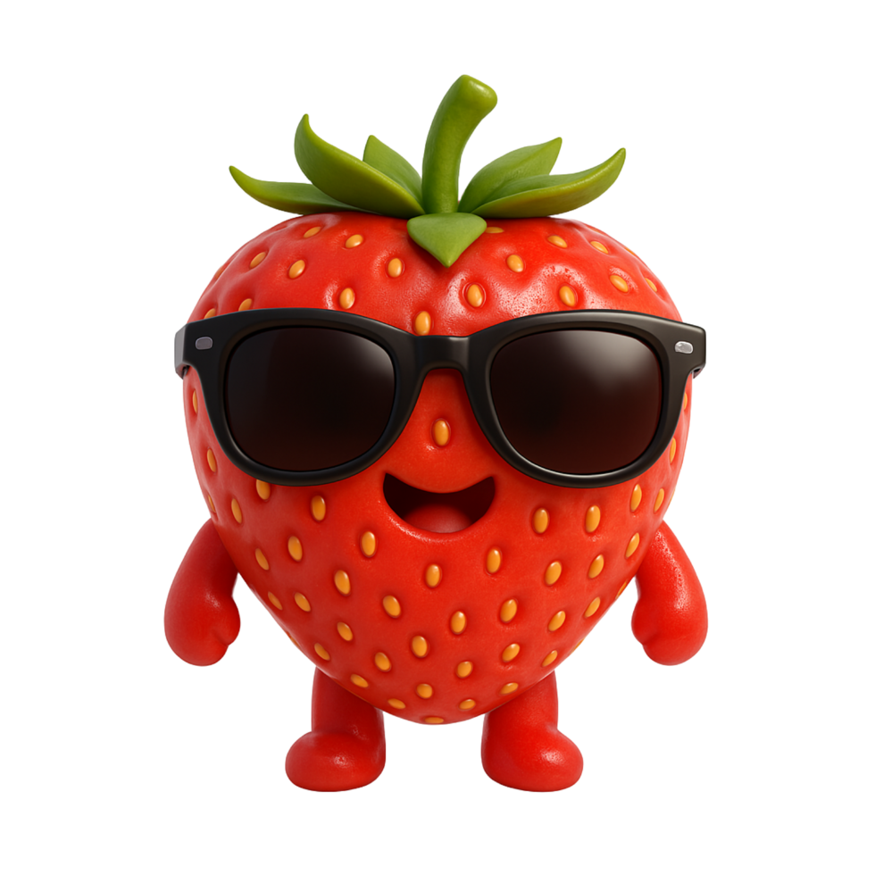 3d strawberry character use sunglasses png