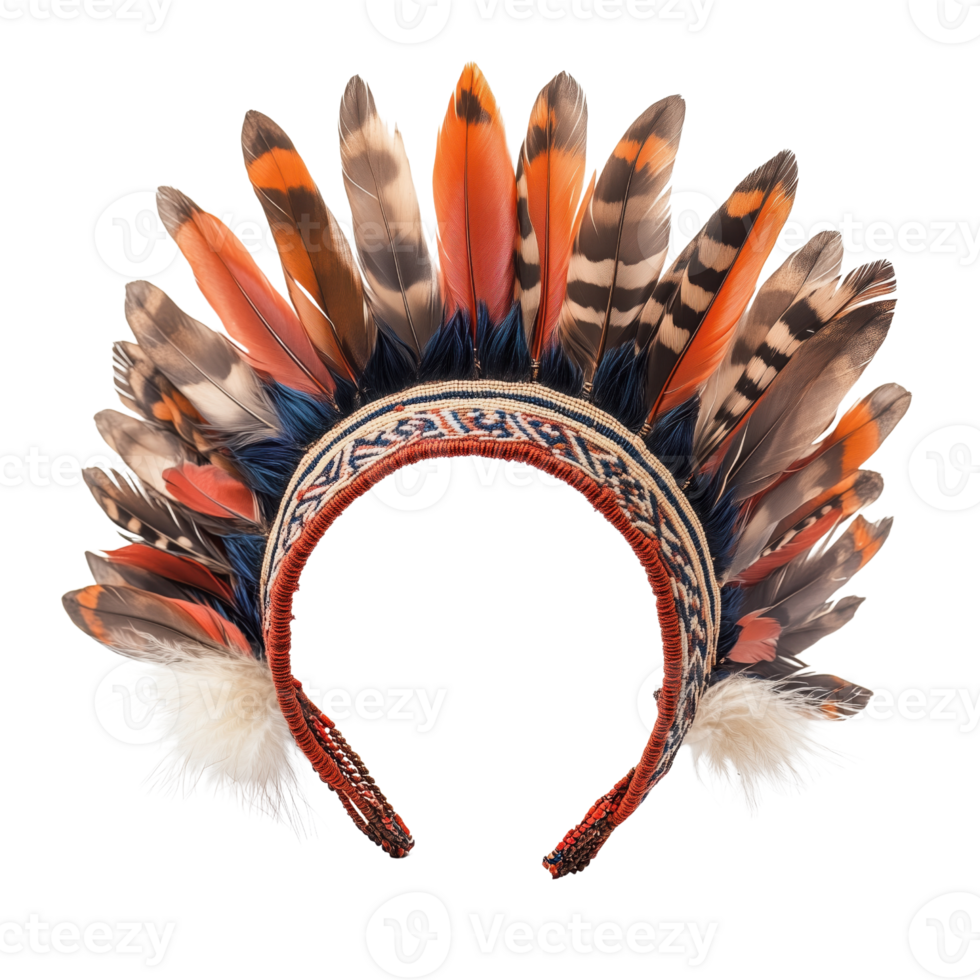 Colorful Feather Headpiece with Intricate Design and Vibrant Colors png