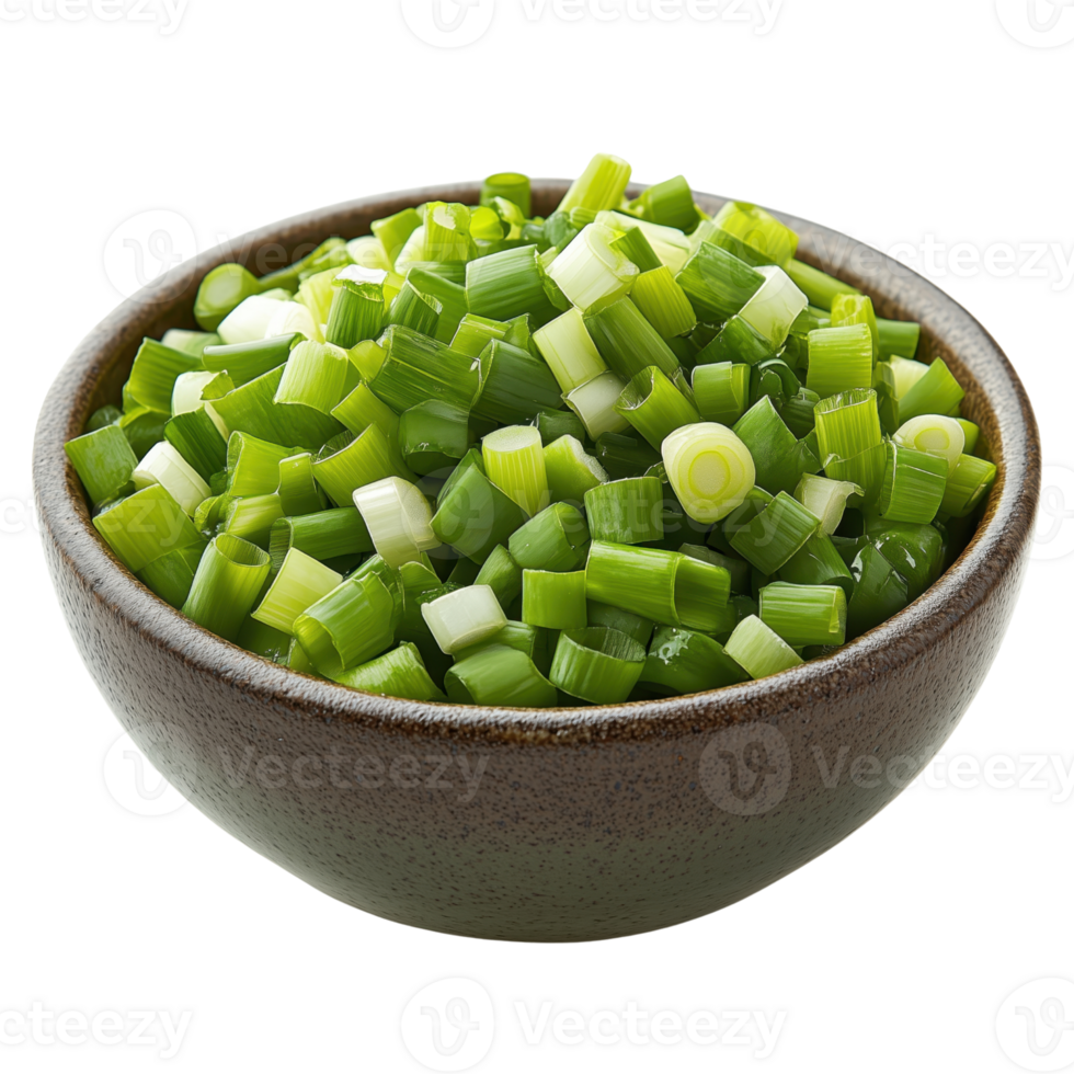 Freshly Chopped Green Onions in a Rustic Bowl for Cooking png