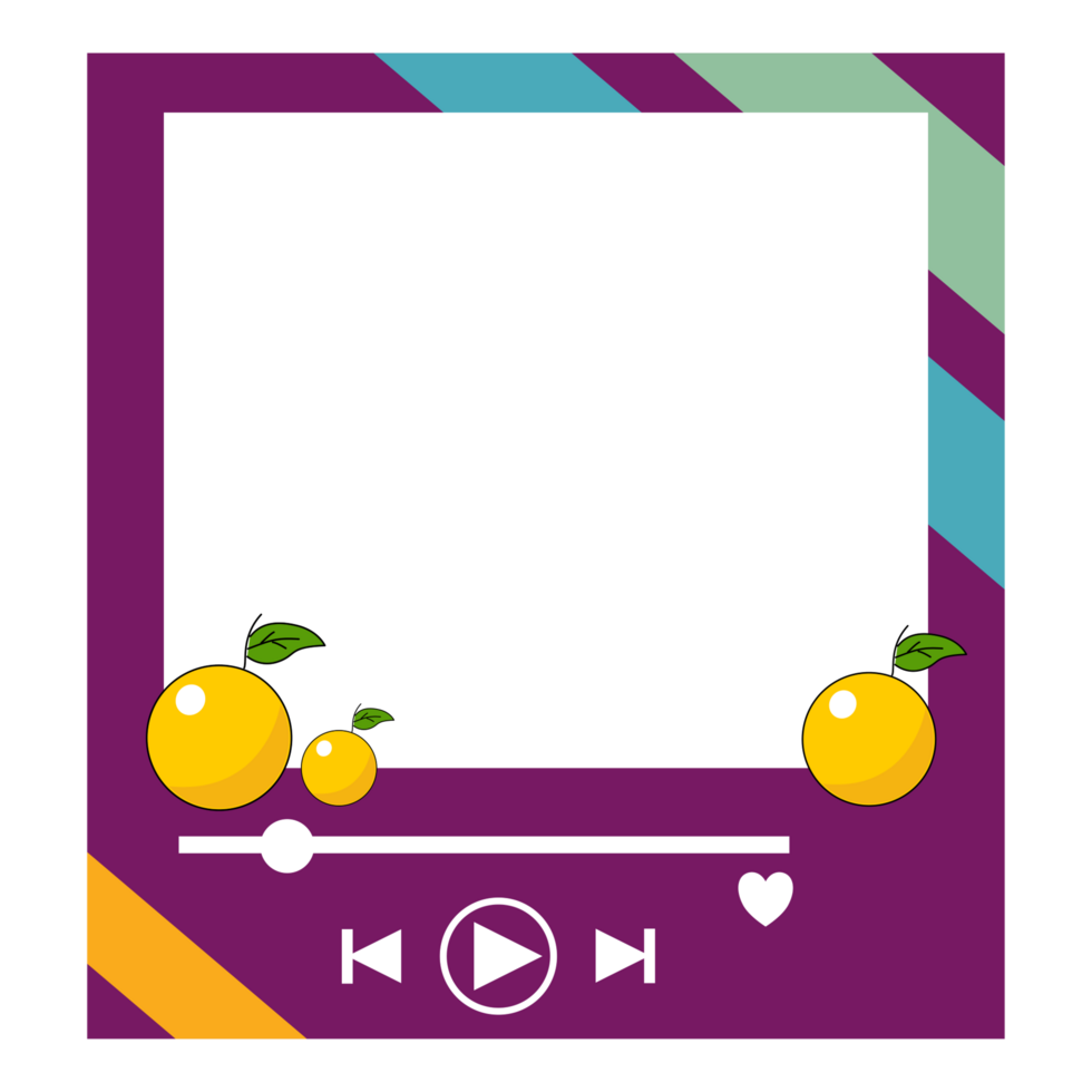 a purple frame with oranges and a play button png