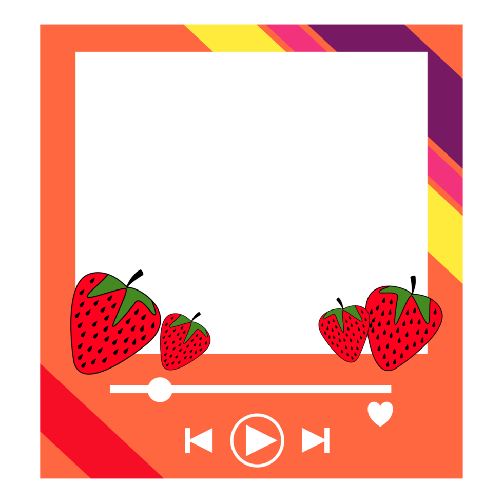 a strawberry frame with a play button and a strawberry png