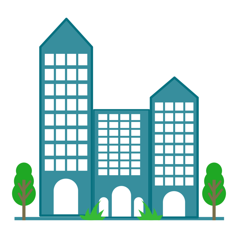 city building icon, flat style, green trees and buildings png