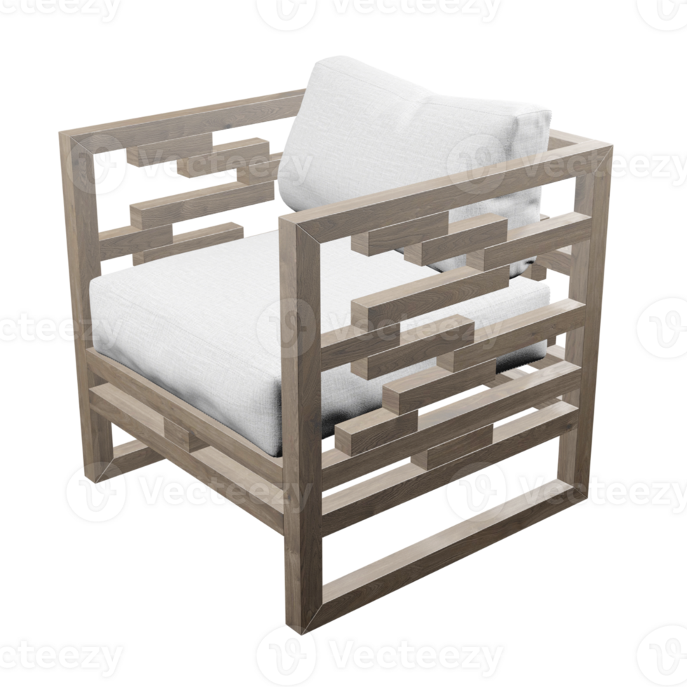 A wooden chair with a white cushion on it png